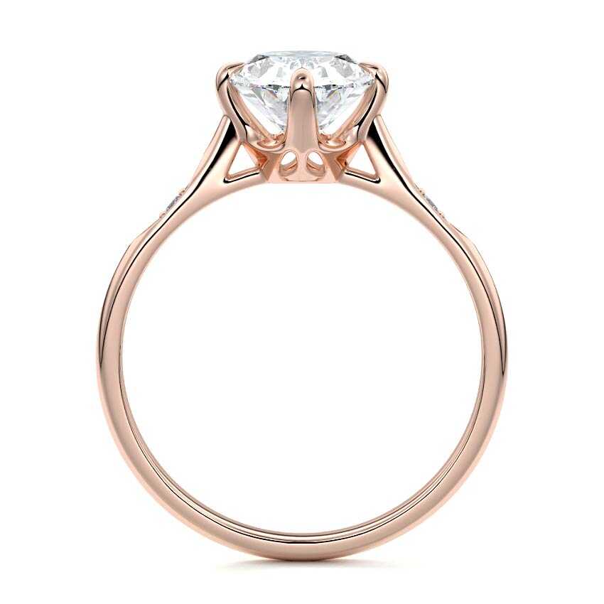 Rose gold Oval Diamond Side Stone Ring with Flush Set Round Accents in Prong Setting