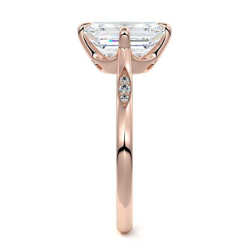 Rose gold Emerald Diamond Side Stone Ring with Flush Set Round Accents in Prong Setting