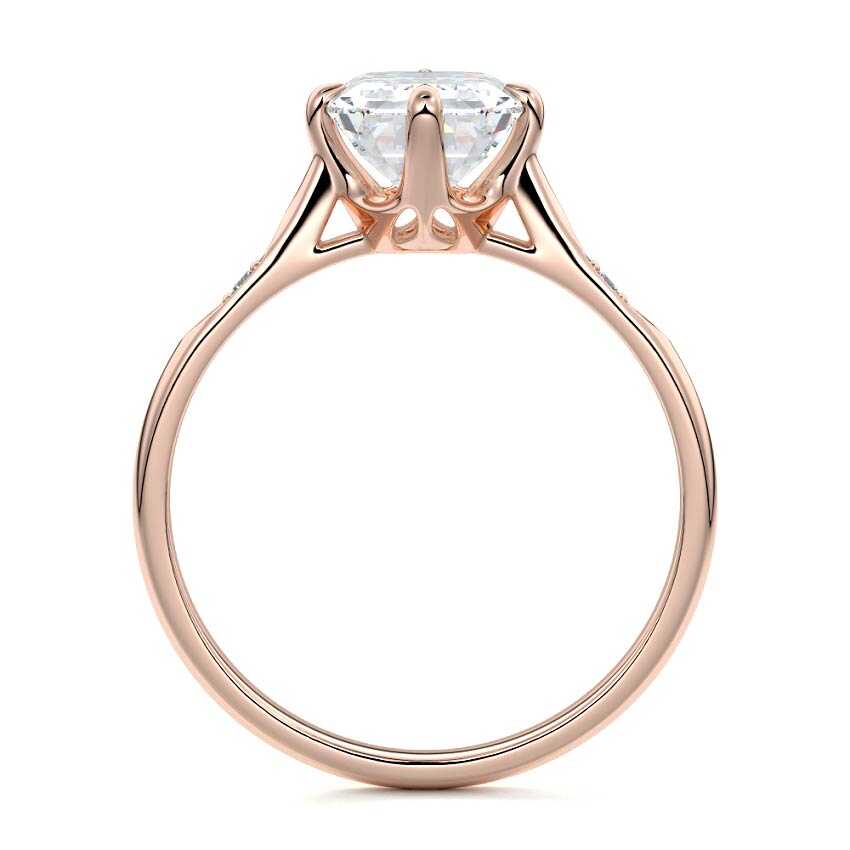 Rose gold Emerald Diamond Side Stone Ring with Flush Set Round Accents in Prong Setting