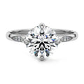 White gold Round Diamond Side Stone Ring with Flush Set Round Accents in Prong Setting
