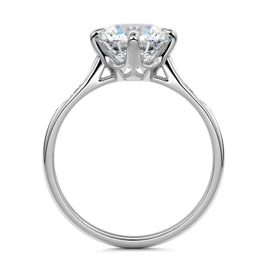 White gold Round Diamond Side Stone Ring with Flush Set Round Accents in Prong Setting