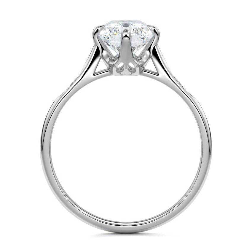 Silver Radiant Diamond Side Stone Ring with Flush Set Round Accents in Prong Setting