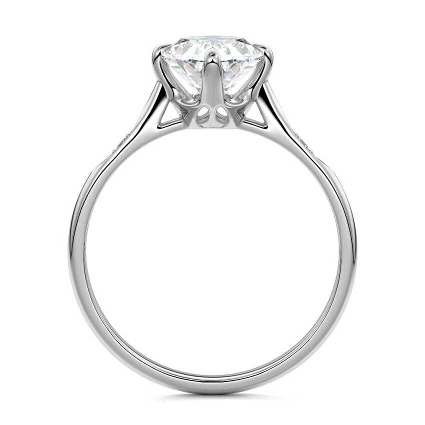 Platinum Oval Diamond Side Stone Ring with Flush Set Round Accents in Prong Setting