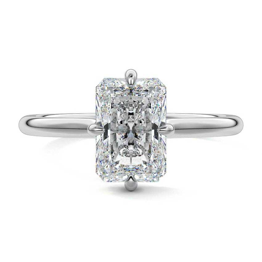 Yellow gold Radiant Diamond Solitaire Engagement Ring with Hidden Halo