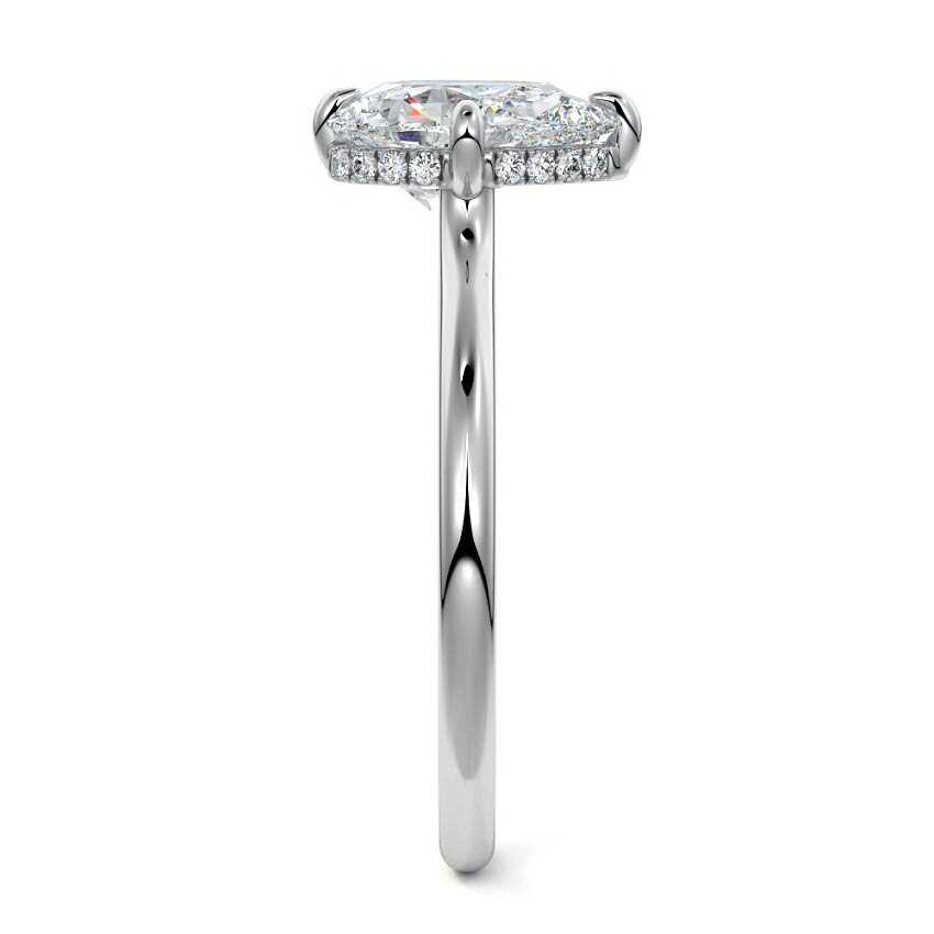 Silver Pear Diamond Solitaire Engagement Ring with Hidden Halo