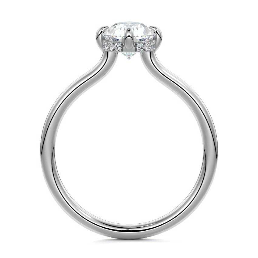 Silver Pear Diamond Solitaire Engagement Ring with Hidden Halo