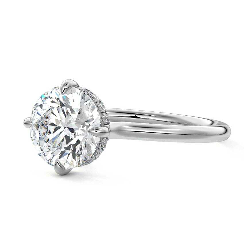 Platinum Round Diamond Solitaire Engagement Ring with Hidden Halo