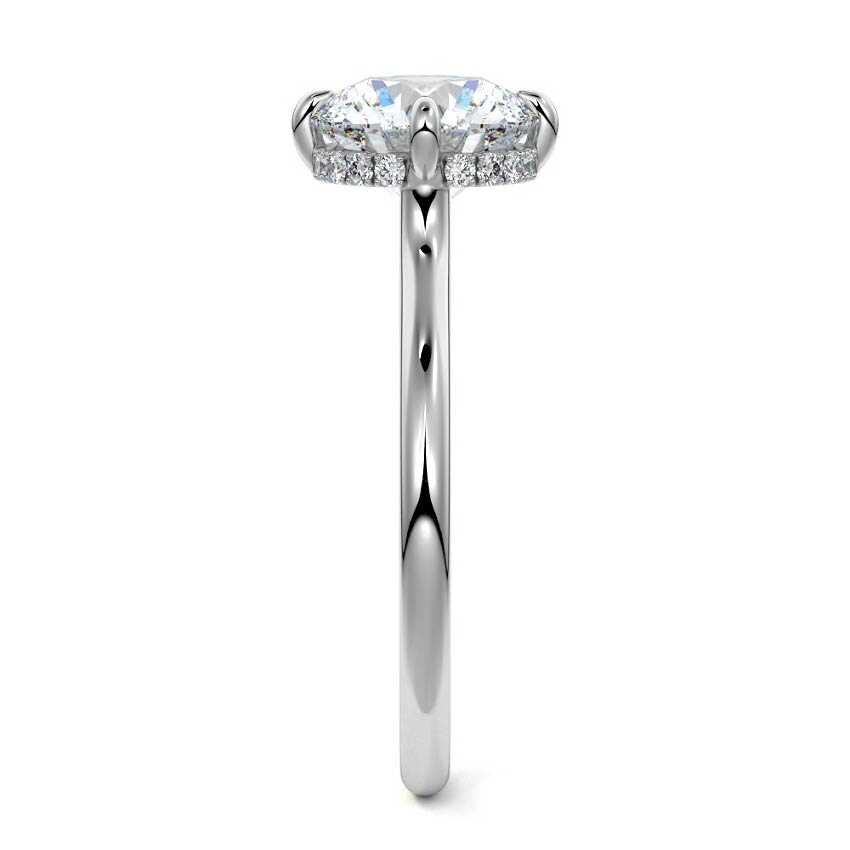 Platinum Round Diamond Solitaire Engagement Ring with Hidden Halo