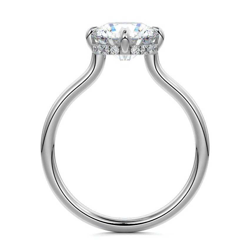 Platinum Round Diamond Solitaire Engagement Ring with Hidden Halo