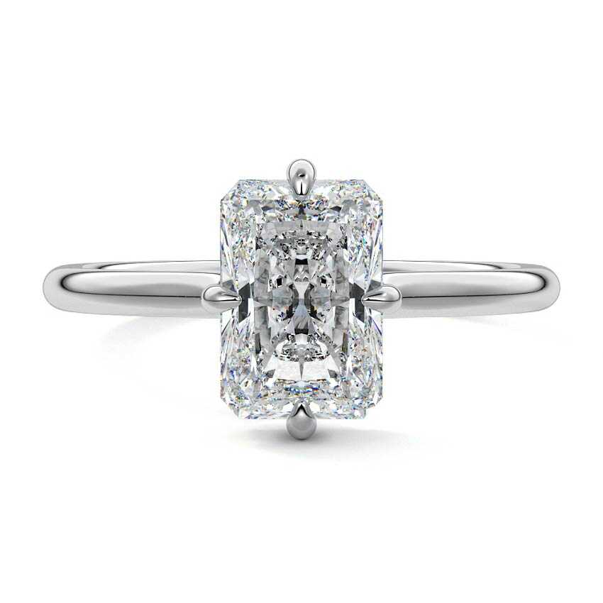 Platinum Radiant Diamond Solitaire Engagement Ring with Hidden Halo