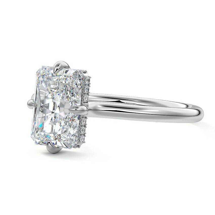 Platinum Radiant Diamond Solitaire Engagement Ring with Hidden Halo
