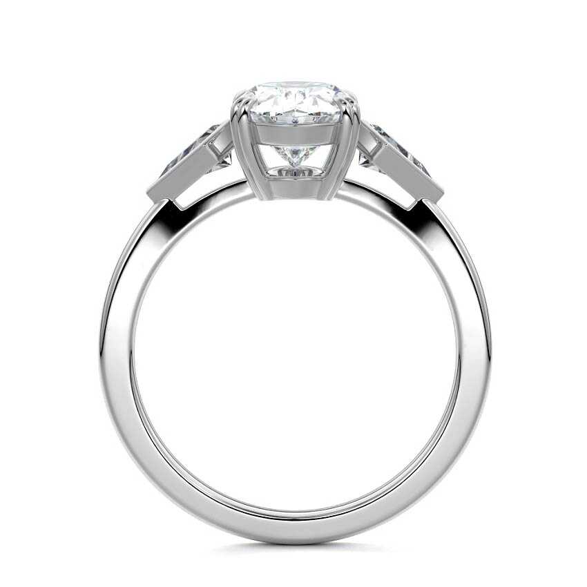 Silver Three-Stone Oval Diamond Engagement Ring with Kite Side Stones