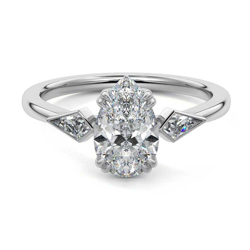 Platinum Three-Stone Pear Diamond Engagement Ring with Kite Side Stones