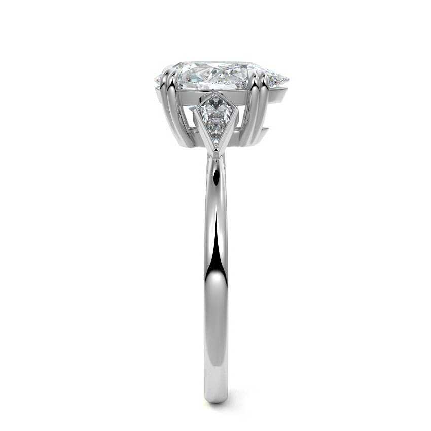 Platinum Three-Stone Pear Diamond Engagement Ring with Kite Side Stones