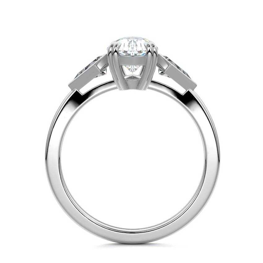Platinum Three-Stone Pear Diamond Engagement Ring with Kite Side Stones
