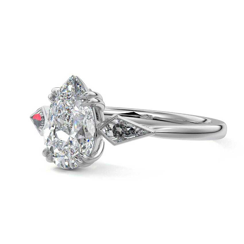 Platinum Three-Stone Pear Diamond Engagement Ring with Kite Side Stones