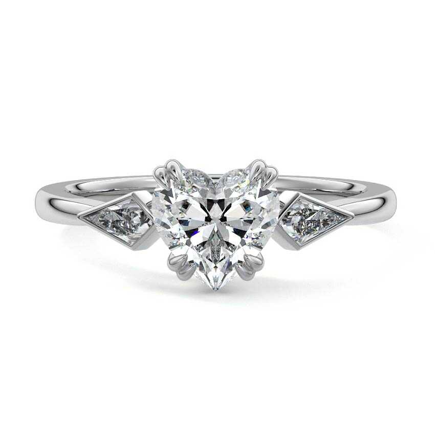 Platinum Three-Stone Heart Diamond Engagement Ring with Kite Side Stones