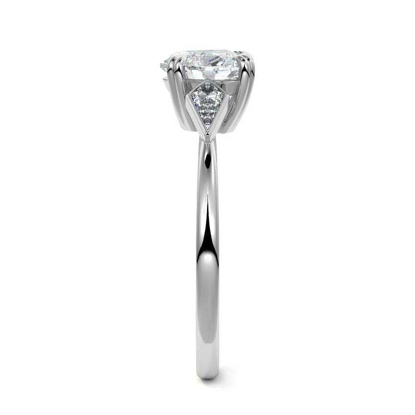 Platinum Three-Stone Heart Diamond Engagement Ring with Kite Side Stones