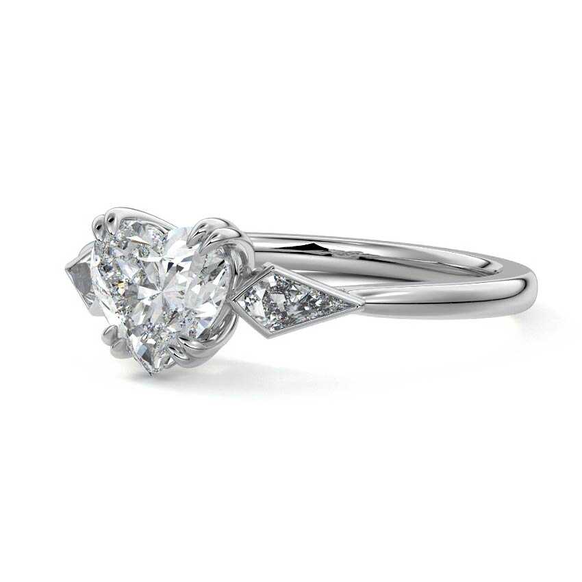 Platinum Three-Stone Heart Diamond Engagement Ring with Kite Side Stones
