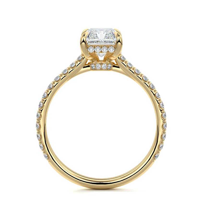 Yellow gold Radiant Diamond Hidden Halo Engagement Ring with Pavé Band