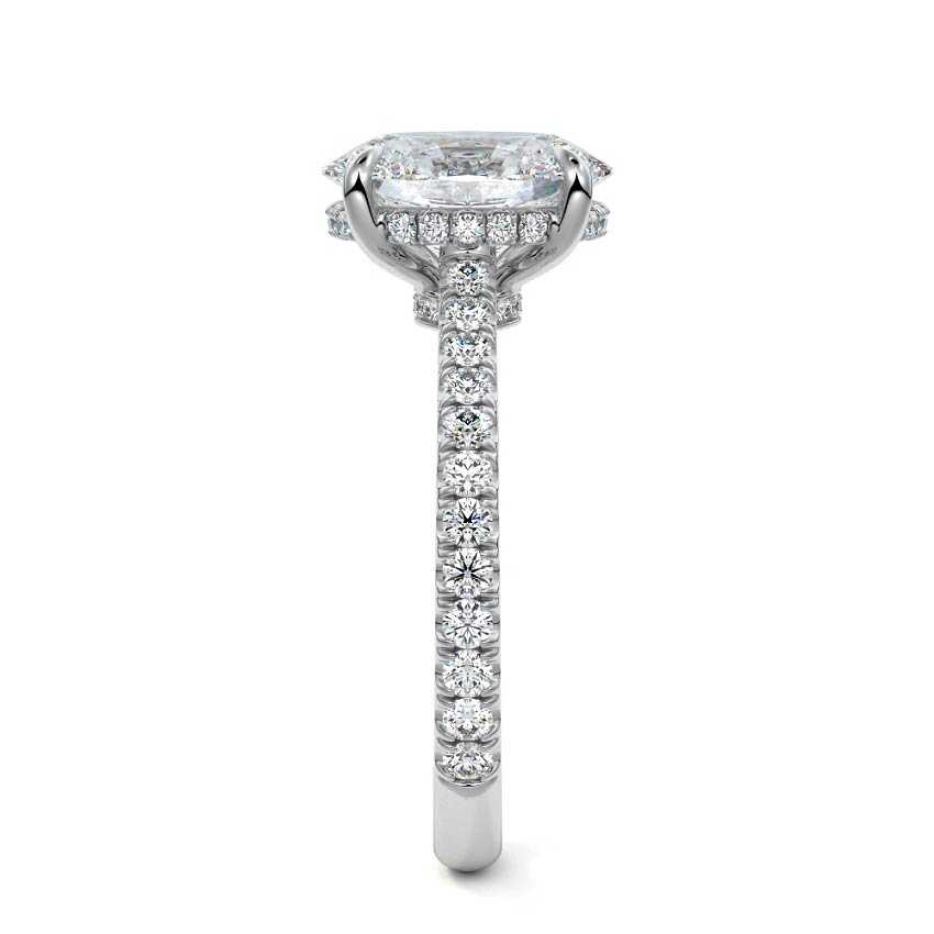 Platinum Oval Diamond Hidden Halo Engagement Ring with Pavé Band