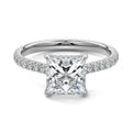 Platinum Princess Diamond Hidden Halo Engagement Ring with Pavé Band