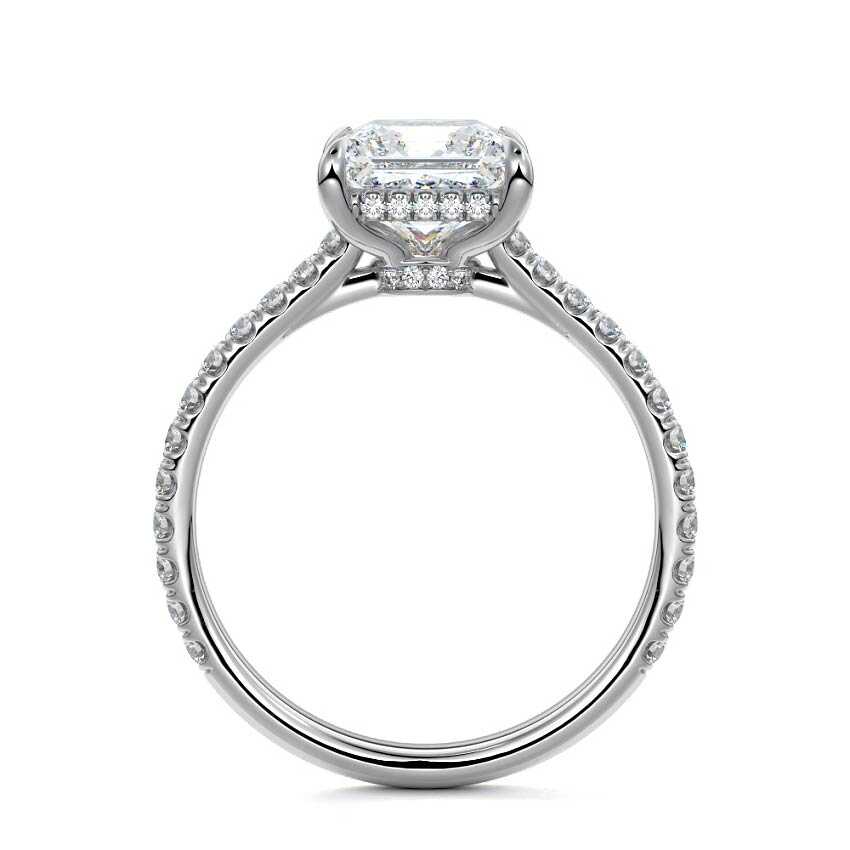 Platinum Princess Diamond Hidden Halo Engagement Ring with Pavé Band