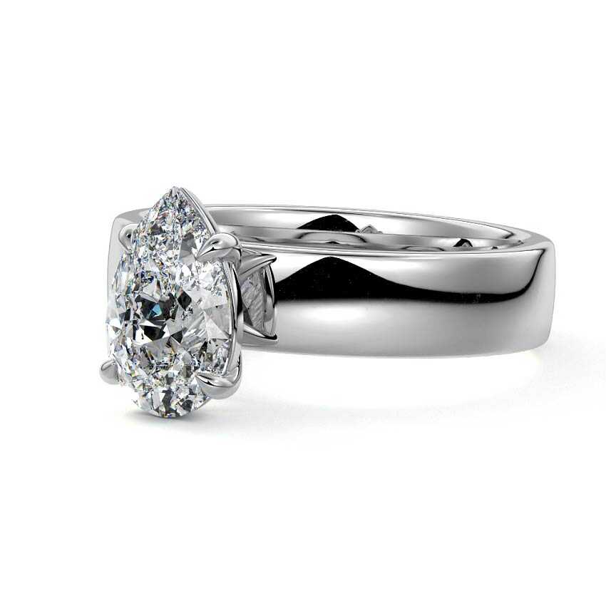 White gold Pear Diamond Solitaire Engagement Ring with Wide Band