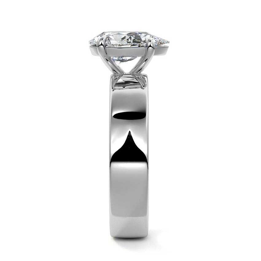 White gold Pear Diamond Solitaire Engagement Ring with Wide Band