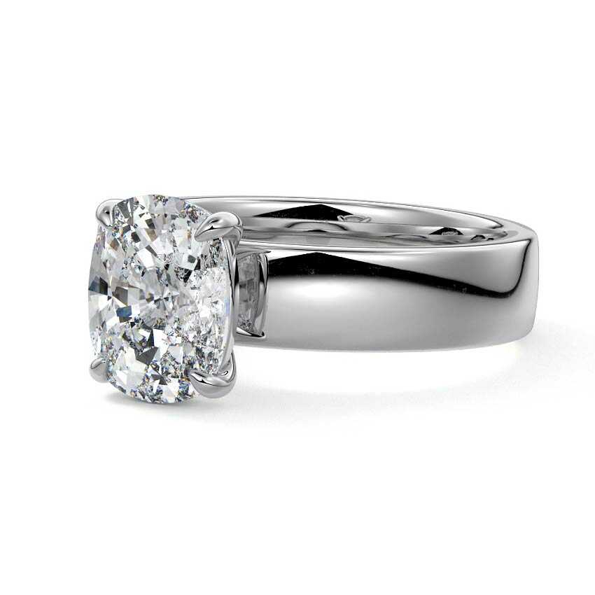 Platinum Cushion Diamond Solitaire Engagement Ring with Wide Band