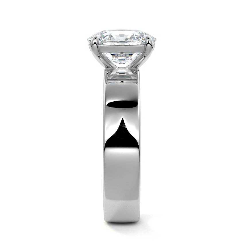 Platinum Cushion Diamond Solitaire Engagement Ring with Wide Band