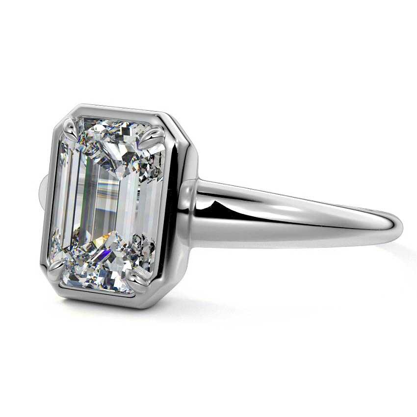 White gold Emerald Diamond Bezel Setting Solitaire Engagement Ring