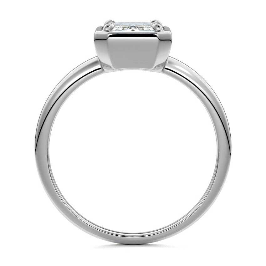 White gold Emerald Diamond Bezel Setting Solitaire Engagement Ring