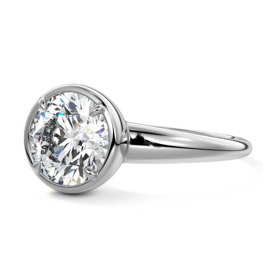 Silver Round Diamond Bezel Setting Solitaire Engagement Ring 
