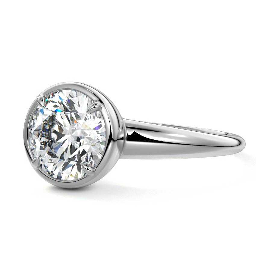Silver Round Diamond Bezel Setting Solitaire Engagement Ring