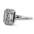 Silver Emerald Diamond Bezel Setting Solitaire Engagement Ring