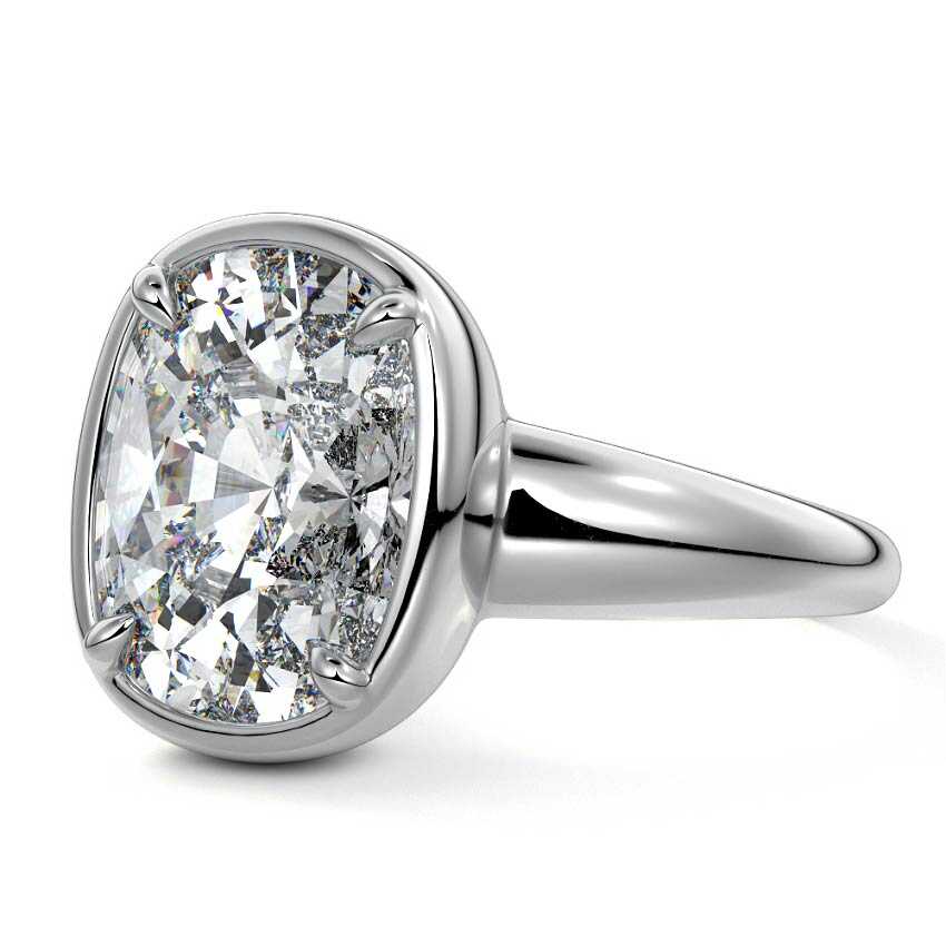 Silver Cushion Diamond Bezel Setting Solitaire Engagement Ring