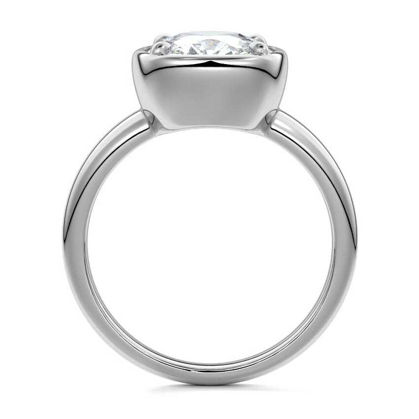 Silver Cushion Diamond Bezel Setting Solitaire Engagement Ring