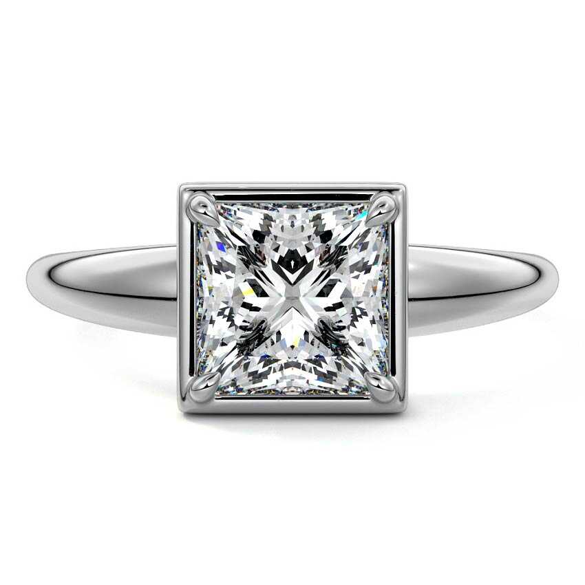 Platinum Princess Diamond Bezel Setting Solitaire Engagement Ring