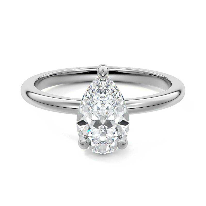 Silver Pear Diamond Solitaire Engagement Ring