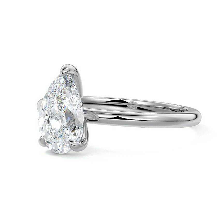 Silver Pear Diamond Solitaire Engagement Ring