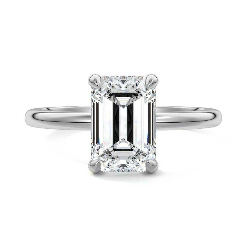 Silver Emerald Diamond Solitaire Engagement Ring