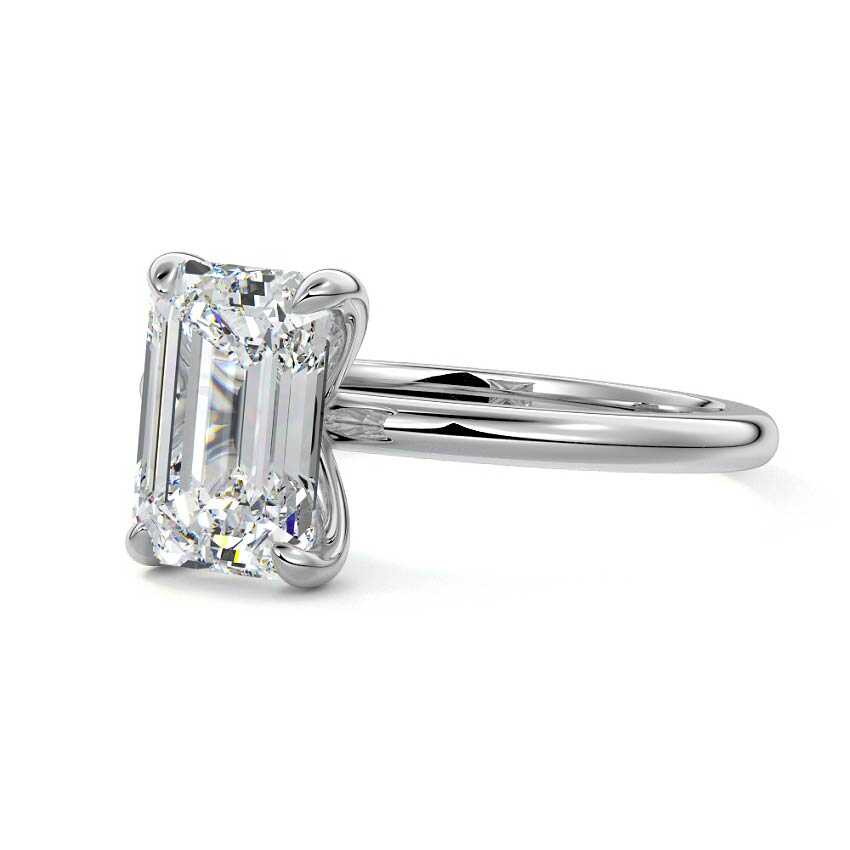 Silver Emerald Diamond Solitaire Engagement Ring
