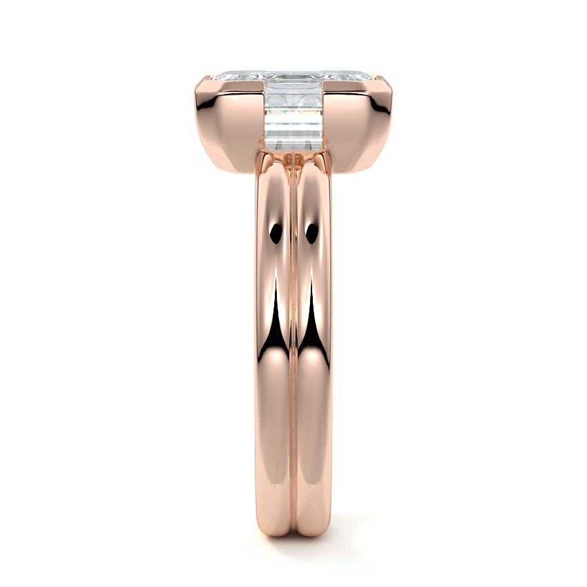 Rose gold Emerald Diamond Solitaire Engagement Ring with Double Band and Bezel Setting