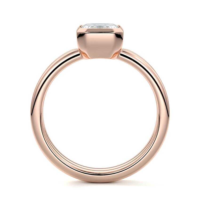 Rose gold Emerald Diamond Solitaire Engagement Ring with Double Band and Bezel Setting