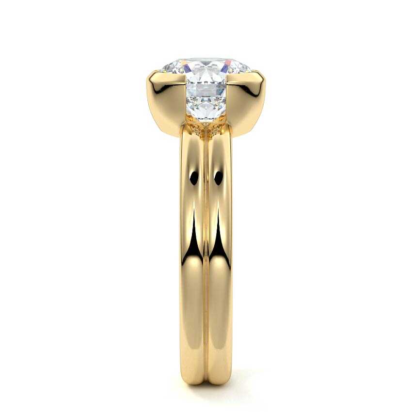 Yellow gold Round Diamond Solitaire Engagement Ring with Double Band and Bezel Setting