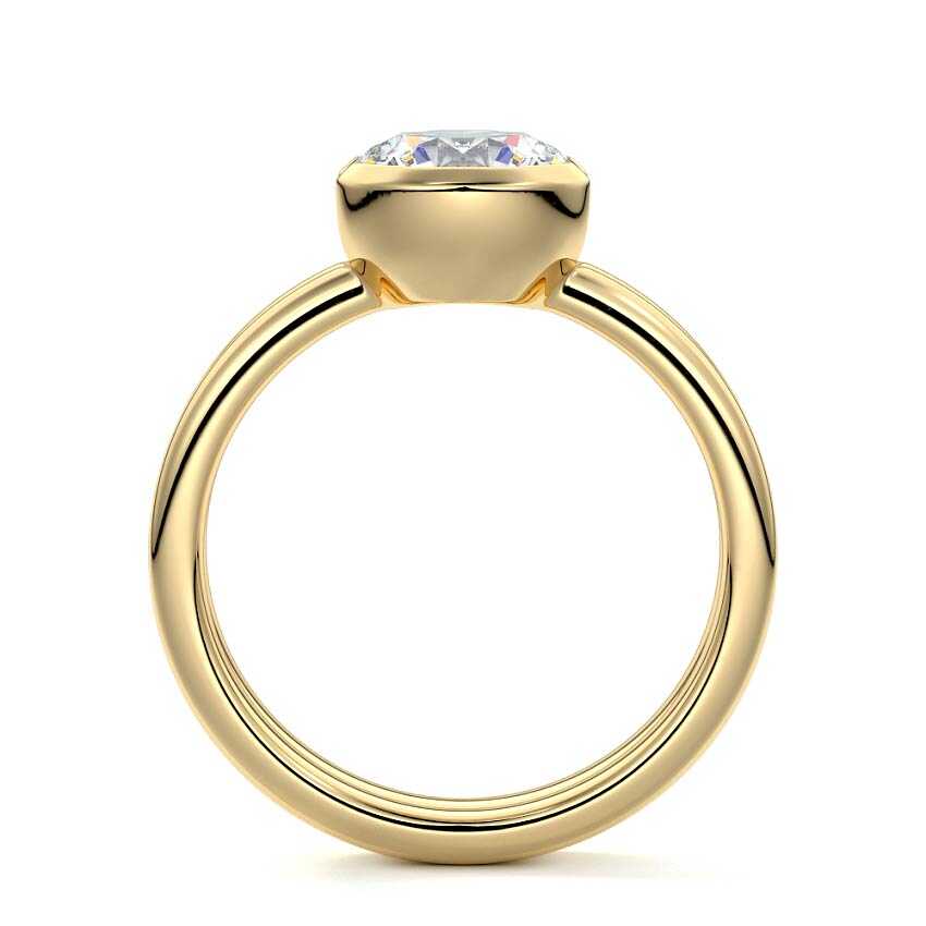 Yellow gold Round Diamond Solitaire Engagement Ring with Double Band and Bezel Setting
