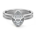 Silver Pear Diamond Solitaire Engagement Ring with Double Band and Bezel Setting