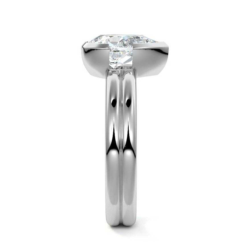 Silver Pear Diamond Solitaire Engagement Ring with Double Band and Bezel Setting