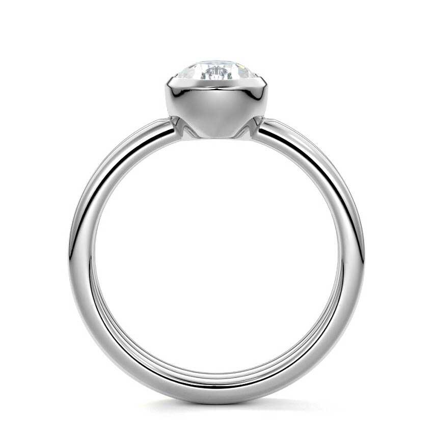 Silver Pear Diamond Solitaire Engagement Ring with Double Band and Bezel Setting